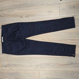 J Brand skinny fit low rise dark wash jeans with ankle seam zippers, size 27